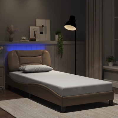 Estructura de cama con LED sin colchón cappuccino 90x200 cm