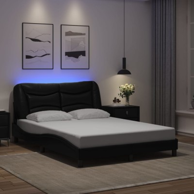 Estructura cama con luces LED cuero sintético negro 120x200 cm
