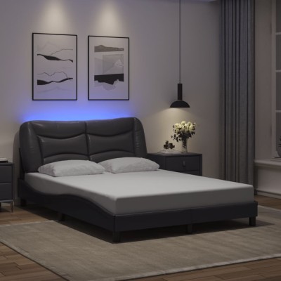 Estructura cama con luces LED cuero sintético gris 120x200 cm
