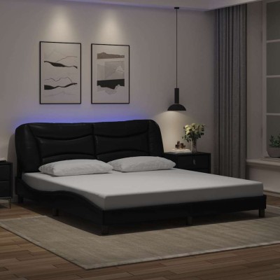 Estructura cama LED sin colchón cuero sintético negro 180x200cm