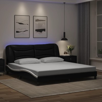 Estructura de cama con LED sin colchón negro blanco 180x200 cm