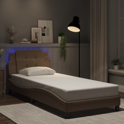 Estructura de cama con LED sin colchón cappuccino 90x200 cm