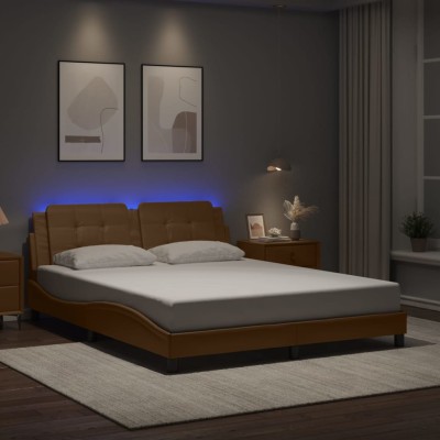 Estructura de cama con luces LED cuero PE capuchino 160x200 cm
