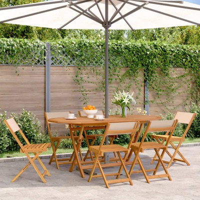 Sillas de jardín plegables 4 uds madera maciza y tela beige