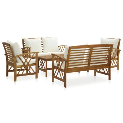 Muebles de jardín 5 piezas con cojines madera maciza de acacia