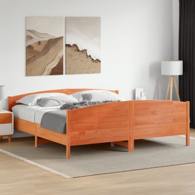 Cama sin colchón madera maciza de pino marrón cera 180x200 cm