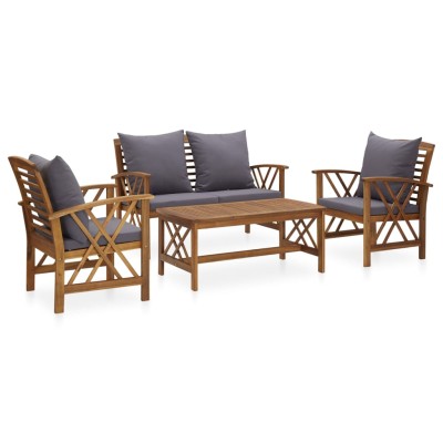 Muebles de jardín 4 piezas con cojines madera maciza de acacia