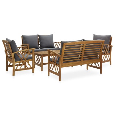 Muebles de jardín 5 piezas con cojines madera maciza de acacia