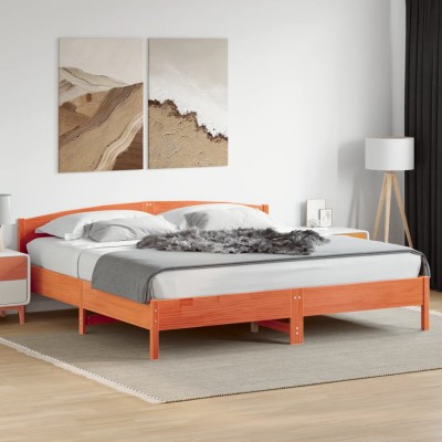 Cama sin colchón madera maciza de pino marrón cera 180x200 cm