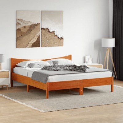 Cama sin colchón madera maciza de pino marrón cera 180x200 cm