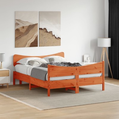 Cama sin colchón madera maciza de pino marrón cera 140x200 cm