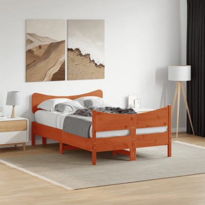 Cama sin colchón madera maciza de pino marrón cera 120x200 cm