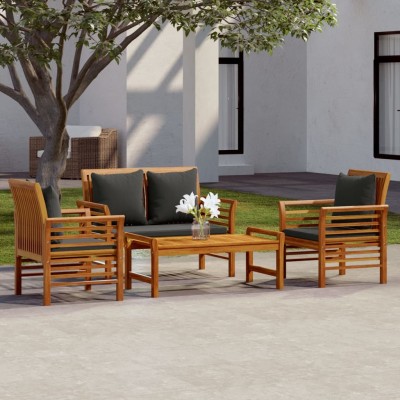 Set de muebles de jardín 4 pzs y cojines madera maciza acacia