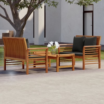 Set de muebles para jardín 3 piezas con cojines madera acacia