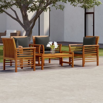 Juego de muebles jardín 5 pzas con cojines madera maciza acacia