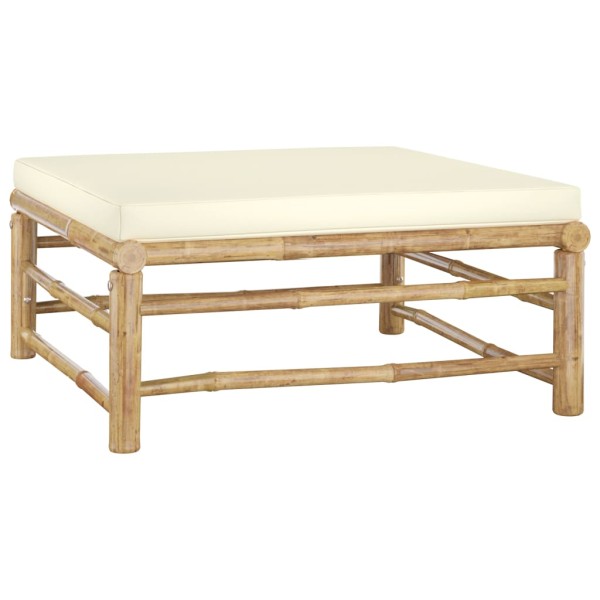 Set de muebles de jardín 6 piezas bambú y cojines blanco crema