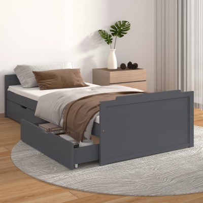 Estructura cama sin colchón madera pino gris oscuro 90x200 cm