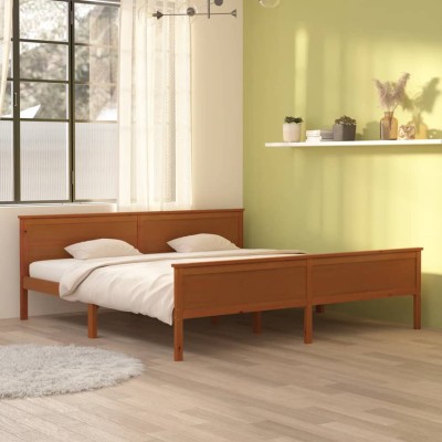 Estructura cama sin colchón madera pino marrón miel 200x200 cm