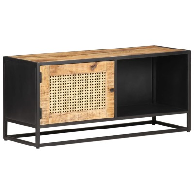 Mueble para TV madera mango rugosa y caña natural 90x30x40 cm