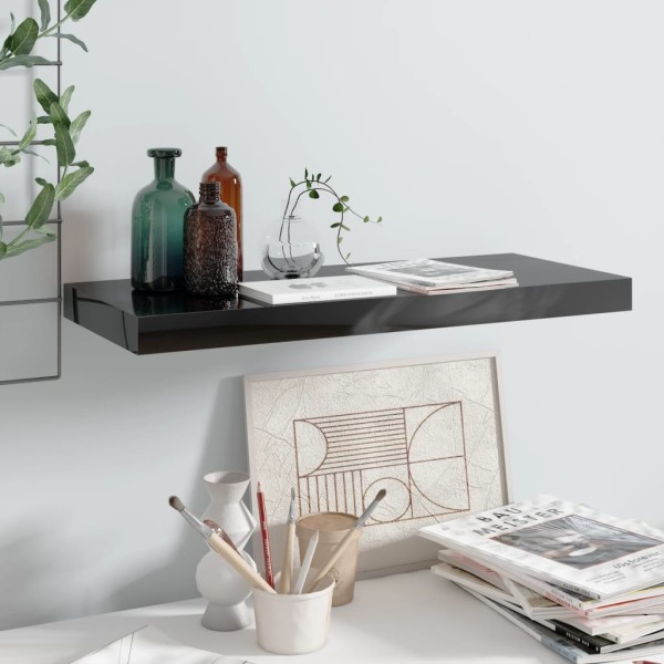 Estante flotante de pared MDF negro brillante 60x23,5x3,8 cm