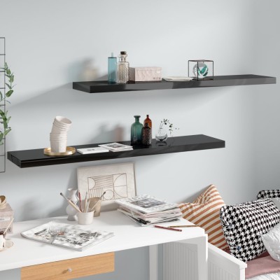 Estantes flotantes pared 2 uds MDF negro brillo 120x23,5x3,8 cm