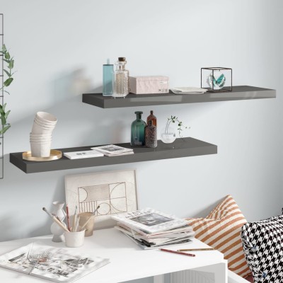 Estantes flotantes pared 2 uds MDF gris brillo 90x23,5x3,8 cm