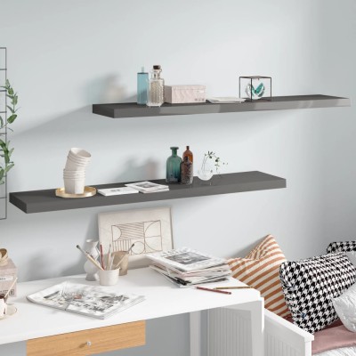 Estante flotante de pared 2 uds MDF gris brillo 120x23,5x3,8 cm