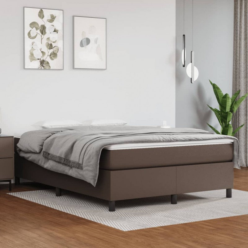 Estructura de cama box spring cuero sintético marrón 140x200 cm
