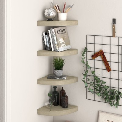 Estante flotante de esquina 4 uds MDF roble 25x25x3,8 cm
