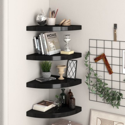 Estantes flotantes de esquina 4 uds MDF negro 35x35x3,8 cm4