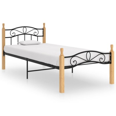 Estructura cama sin colchón metal madera roble negro 90x200 cm