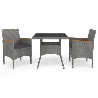 Muebles de jardín 3 piezas ratán sintético gris y acacia