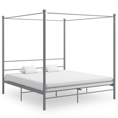 Estructura de cama con dosel sin colchón metal gris 180x200 cm