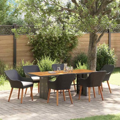 Conjunto de Comedor de Jardín con cojín 7 pcs Negro y marrón