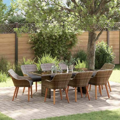 Conjunto de Comedor de Jardín 9 pcs Gris ratán sintético