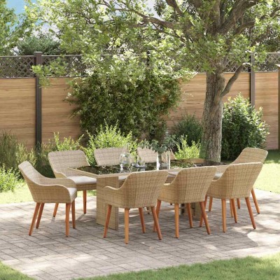 Conjunto de Comedor de Jardín 9 pcs Beige ratán sintético