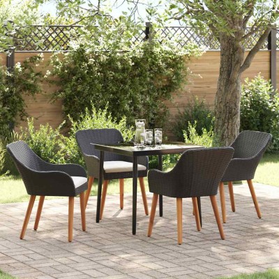 Conjunto de Comedor de Jardín 5 pcs Negro ratán sintético