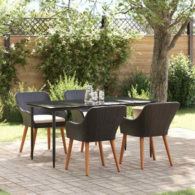 Conjunto de Comedor de Jardín 5 pcs Negro ratán sintético