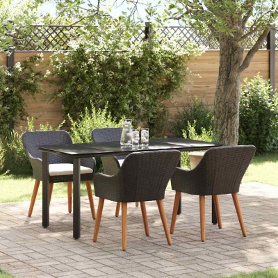 Conjunto de Comedor de Jardín 5 pcs Negro ratán sintético