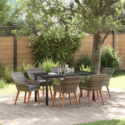 Conjunto de Comedor de Jardín 7 pcs Gris ratán sintético