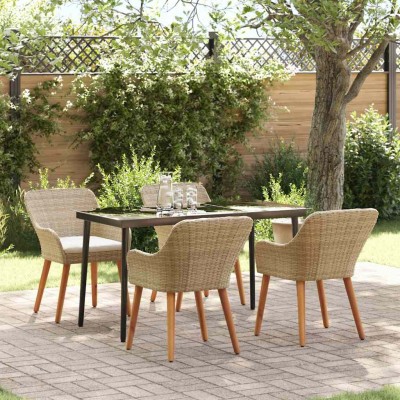Conjunto de Comedor de Jardín 5 pcs Beige ratán sintético