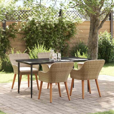 Conjunto de Comedor de Jardín 5 pcs Beige ratán sintético