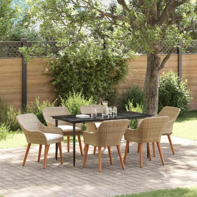 Conjunto de Comedor de Jardín 7 pcs Beige ratán sintético