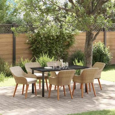Conjunto de Comedor de Jardín 7 pcs Beige ratán sintético