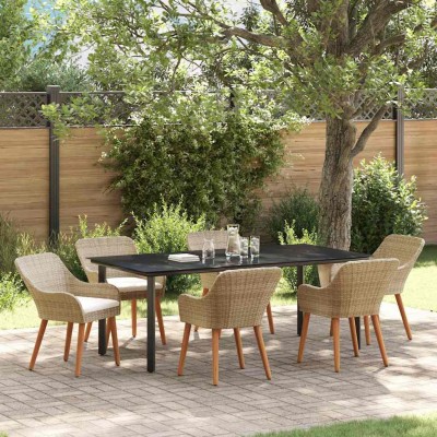 Conjunto de Comedor de Jardín 7 pcs Beige ratán sintético