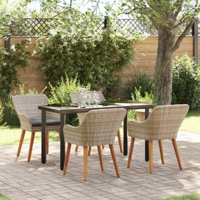Conjunto de comedor 5 pcs Gris claro Poliratán