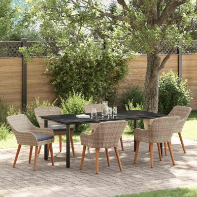 Conjunto de comedor 7 pcs Gris claro Poliratán