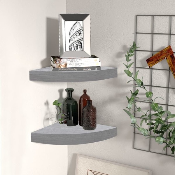 Estante de esquina de pared 2 uds MDF gris hormigón 25x25x3,8cm
