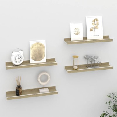 Estantes de pared 4 unidades blanco y roble Sonoma 40x9x3 cm