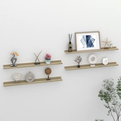 Estantes de pared 4 unidades blanco y roble Sonoma 80x9x3 cm